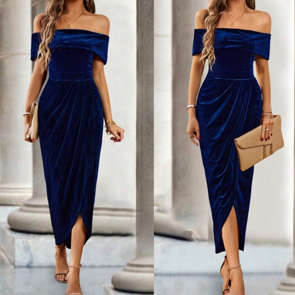 Dresses & Skirts - Luxe off shoulder wrap party prom wedding gown velvet  dress